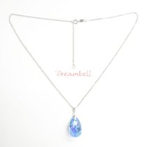 Teardrop Aquamarine Blue AB Pendant w/ Rhodium on Sterling Silver Adjustable Chain Necklace 16" with 2" Extender 18" Using Swarovski Elements Crystal
