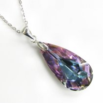 Teardrop Vitrial Light Purple Pendant w/ Rhodium on Sterling Silver Adjustable Chain Necklace 16″ with 2″ Extender 18″ Using Swarovski Elements Crystal