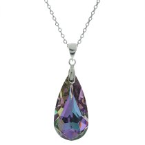 Teardrop Vitrial Light Purple Pendant w/ Rhodium on Sterling Silver Adjustable Chain Necklace 16" with 2" Extender 18" Using Swarovski Elements Crystal