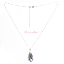 Teardrop Vitrial Light Purple Pendant w/ Rhodium on Sterling Silver Adjustable Chain Necklace 16" with 2" Extender 18" Using Swarovski Elements Crystal