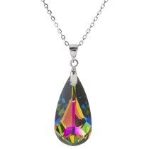 Teardrop Vitrial Medium Green Pendant w/ Rhodium on Sterling Silver Adjustable Chain Necklace 16" with 2" Extender 18" Using Swarovski Elements Crystal