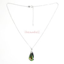 Teardrop Vitrial Medium Green Pendant w/ Rhodium on Sterling Silver Adjustable Chain Necklace 16" with 2" Extender 18" Using Swarovski Elements Crystal