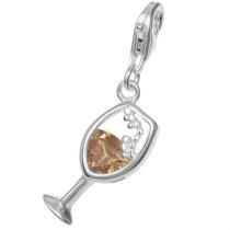 1x 925 Sterling Silver Wineglass Drink Cup Topaz CZ Dangle Pendant European Lobster Clip on Charm
