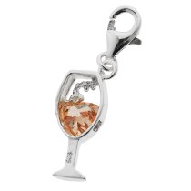 1x 925 Sterling Silver Wineglass Drink Cup Topaz CZ Dangle Pendant European Lobster Clip on Charm