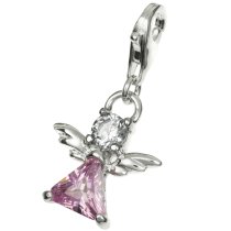 1x 925 Sterling Silver Little Angel Pink and Clear CZ Dangle Pendant European Lobster Clip on Charm