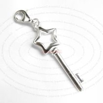 1x Sterling Silver Star Key Clear CZ Crystal Dangle Pendant European Lobster Clip on Charm