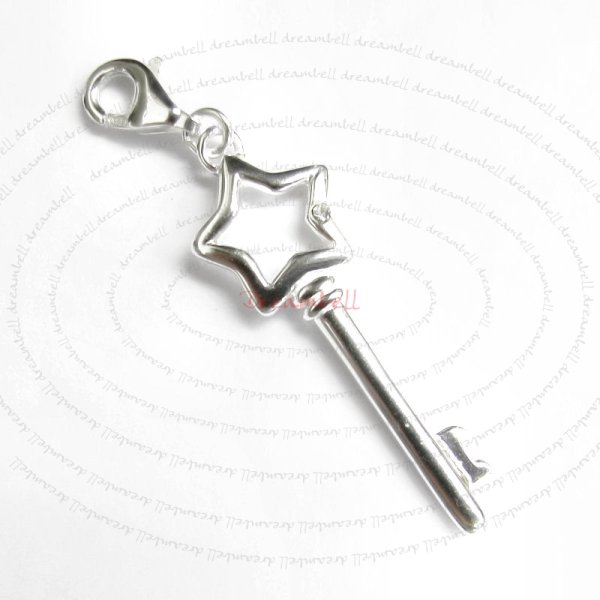 1x Sterling Silver Star Key Clear CZ Crystal Dangle Pendant European Lobster Clip on Charm