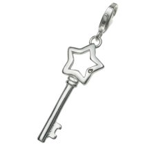 1x Sterling Silver Star Key Clear CZ Crystal Dangle Pendant European Lobster Clip on Charm