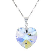Love Heart Clear AB Pendant w/ Rhodium on Sterling Silver Adjustable Chain Necklace 16" with 2" Extender 18" Using Swarovski Elements Crystal