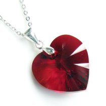 Love Heart Siam Red Pendant w/ Rhodium on Sterling Silver Adjustable Chain Necklace 16″ with 2″ Extender 18″ Using Swarovski Elements Crystal