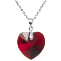 Love Heart Siam Red Pendant w/ Rhodium on Sterling Silver Adjustable Chain Necklace 16" with 2" Extender 18" Using Swarovski Elements Crystal