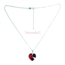 Love Heart Siam Red Pendant w/ Rhodium on Sterling Silver Adjustable Chain Necklace 16" with 2" Extender 18" Using Swarovski Elements Crystal
