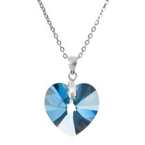 Love Heart Bermuda Blue Pendant w/ Rhodium on Sterling Silver Adjustable Chain Necklace 16" with 2" Extender 18" Using Swarovski Elements Crystal