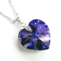 Love Heart Heliotrope Pendant w/ Rhodium on Sterling Silver Adjustable Chain Necklace 16″ with 2″ Extender 18″ Using Swarovski Elements Crystal