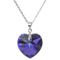 Love Heart Heliotrope Pendant w/ Rhodium on Sterling Silver Adjustable Chain Necklace 16" with 2" Extender 18" Using Swarovski Elements Crystal