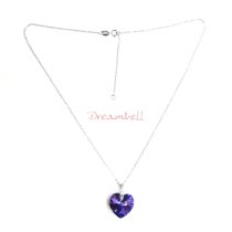 Love Heart Heliotrope Pendant w/ Rhodium on Sterling Silver Adjustable Chain Necklace 16" with 2" Extender 18" Using Swarovski Elements Crystal