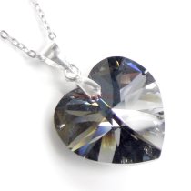 Love Silver Night Pendant w/ Rhodium on Sterling Silver Adjustable Chain Necklace 16″ with 2″ Extender 18″ Using Swarovski Elements Crystal