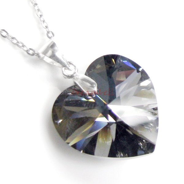 Love Silver Night Pendant w/ Rhodium on Sterling Silver Adjustable Chain Necklace 16" with 2" Extender 18" Using Swarovski Elements Crystal