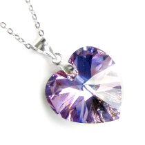 Love Heart Vitrail Light Pendant w/ Rhodium on Sterling Silver Adjustable Chain Necklace 16″ with 2″ Extender 18″ Using Swarovski Elements Crystal