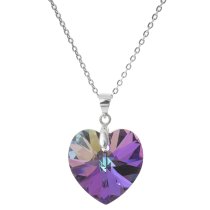 Love Heart Vitrail Light Pendant w/ Rhodium on Sterling Silver Adjustable Chain Necklace 16" with 2" Extender 18" Using Swarovski Elements Crystal