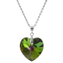 Love Heart Vitrial Medium Pendant w/ Rhodium on Sterling Silver Adjustable Chain Necklace 16″ with 2″ Extender 18″ Using Swarovski Elements Crystal