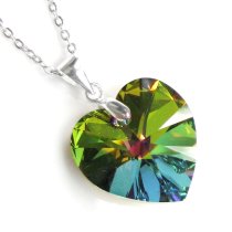 Love Heart Vitrial Medium Pendant w/ Rhodium on Sterling Silver Adjustable Chain Necklace 16" with 2" Extender 18" Using Swarovski Elements Crystal