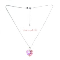 Love Heart Pink Rose Pendant w/ Rhodium on Sterling Silver Adjustable Chain Necklace 16" with 2" Extender 18" Using Swarovski Elements Crystal