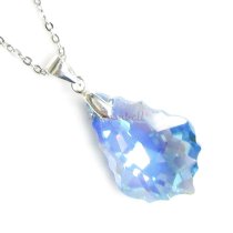 Baroque Aquamarine AB Pendant w/ Rhodium on Sterling Silver Adjustable Chain Necklace 16″ with 2″ Extender 18″ Using Swarovski Elements Crystal