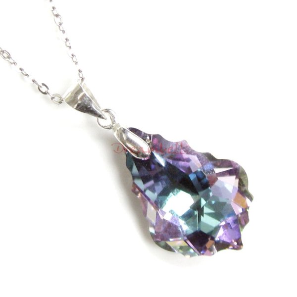 Baroque Vitrail Light Purple Pendant w/ Rhodium on Sterling Silver Adjustable Chain Necklace 16" with 2" Extender 18" Using Swarovski Elements Crystal