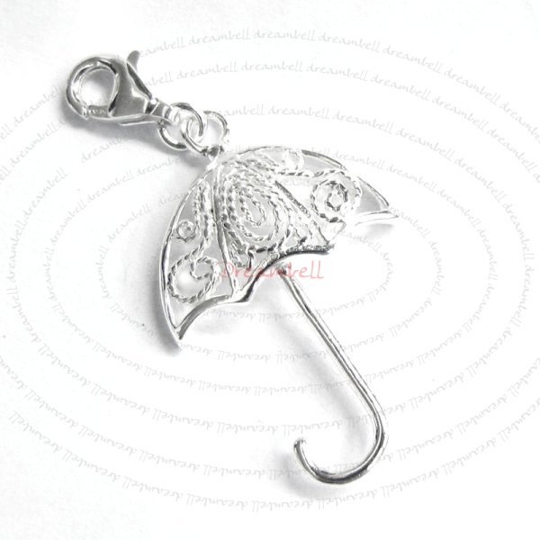 1x Sterling Silver Umbrella Flower Filligree Dangle Pendant European Lobster Clip on Charm