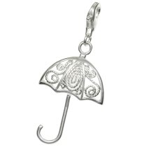 1x Sterling Silver Umbrella Flower Filligree Dangle Pendant European Lobster Clip on Charm