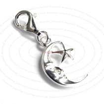 1x Sterling Silver Moon Star Dangle Pendant Clasp European Lobster Clip on Charm