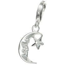 1x Sterling Silver Moon Star Dangle Pendant Clasp European Lobster Clip on Charm
