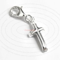1x Sterling Silver Holy Cross Dangle Pendant European Lobster Clip on Charm