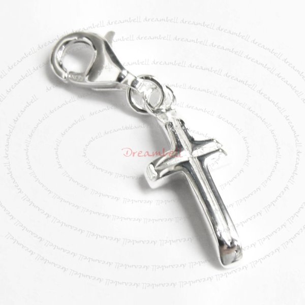 1x Sterling Silver Holy Cross Dangle Pendant European Lobster Clip on Charm