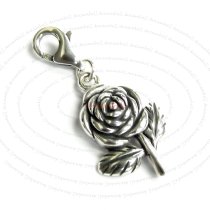 1x Sterling Silver Rose Flower Dangle Pendant European Lobster Clip on Charm