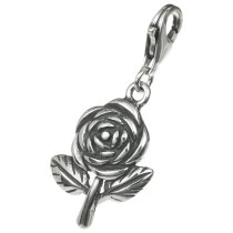 1x Sterling Silver Rose Flower Dangle Pendant European Lobster Clip on Charm