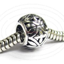 1x Sterling Silver Flower Cross Round Bead for European Charm Bracelets