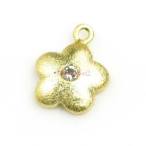 2x 14k Real Gold on Sterling Silver Flower CZ Dangle Charm Pendant 7mm