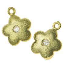 2x 14k Real Gold on Sterling Silver Flower CZ Dangle Charm Pendant 7mm