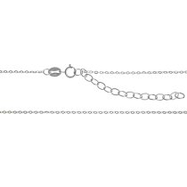 Rhodium on Sterling Silver Oval Ring Rolo Link Cable Chain Necklace with Extender Spring Clasp 18″