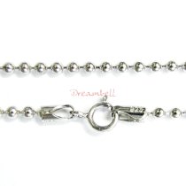1x Rhodium on Sterling Silver Round Ball Chain Necklace 2mm w/ Spring Ring 18″