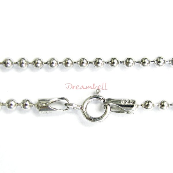 1x Rhodium on Sterling Silver Round Ball Chain Necklace 2mm w/ Spring Ring 20"