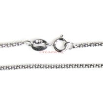 1x Rhodium on Sterling Silver Korean Box Chain Necklace 1.5mm with Spring Ring Clasp 18″