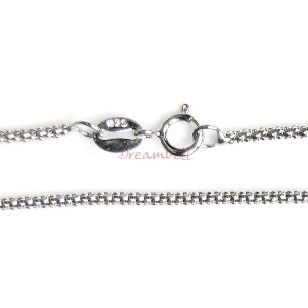 1x Rhodium on Sterling Silver Korean Box Chain Necklace 1.5mm with Spring Ring Clasp 18"