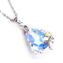 Baroque Clear AB Pendant w/ Rhodium on Sterling Silver Adjustable Chain Necklace 16″ with 2″ Extender 18″ Using Swarovski Elements Crystal