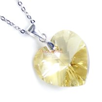 Love Heart Golden Shadow Pendant w/ Rhodium on Sterling Silver Adjustable Chain Necklace 16″ with 2″ Extender 18″ Using Swarovski Elements Crystal