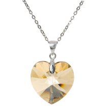 Love Heart Golden Shadow Pendant w/ Rhodium on Sterling Silver Adjustable Chain Necklace 16" with 2" Extender 18" Using Swarovski Elements Crystal