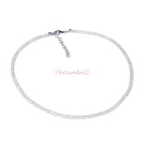 1x Rhodium on Sterling Silver Ribbon 3mm Clear CZ Crystal Choker Necklace for European Bead Charm 17.5″- 18.5″ with Sterling Silver Lobster Clasp
