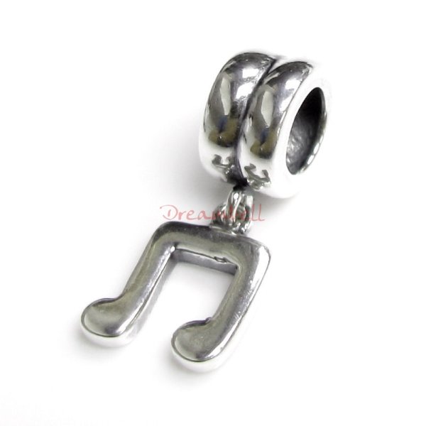 1x Sterling Silver Music Note Dangle Bead for European Charm Bracelets
